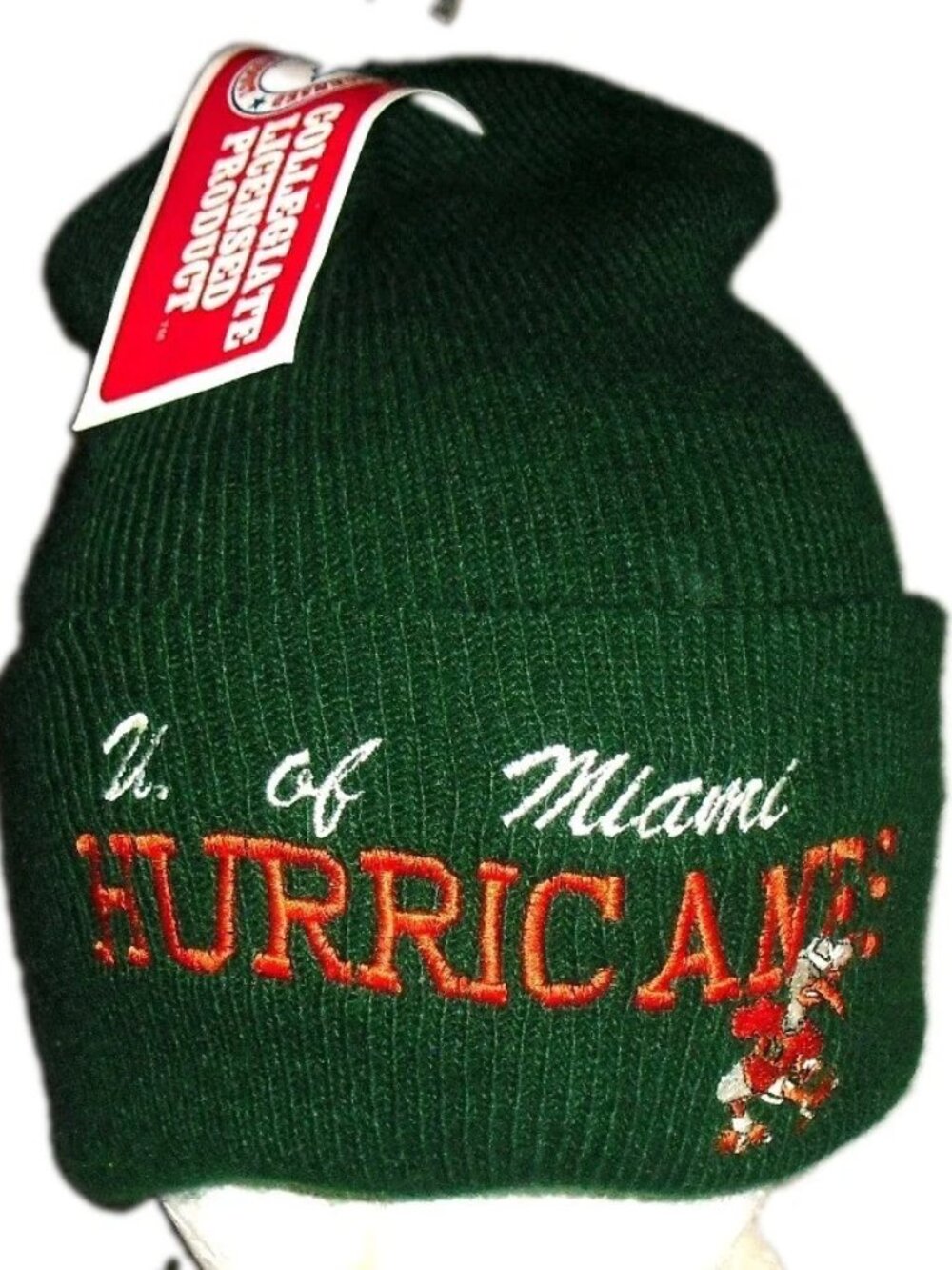 Miami Hurricanes Mens Vintage 90s Beanie Winter Cuffed Hat cap New Tags Ncaa